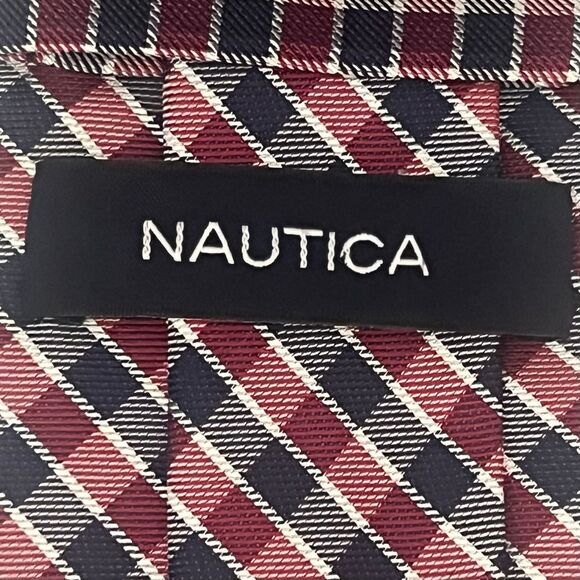 2for25 Nautica Silk Men’s Tie Red Blue Preppy Checks Designer Americana Necktie - Picture 7 of 10